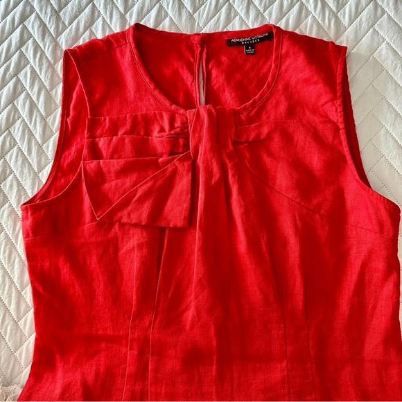 Adrienne Vittadini Red Linen Sheath Dress w/ Statement Bow Detail Size 6 (EUC) - Picture 9 of 16